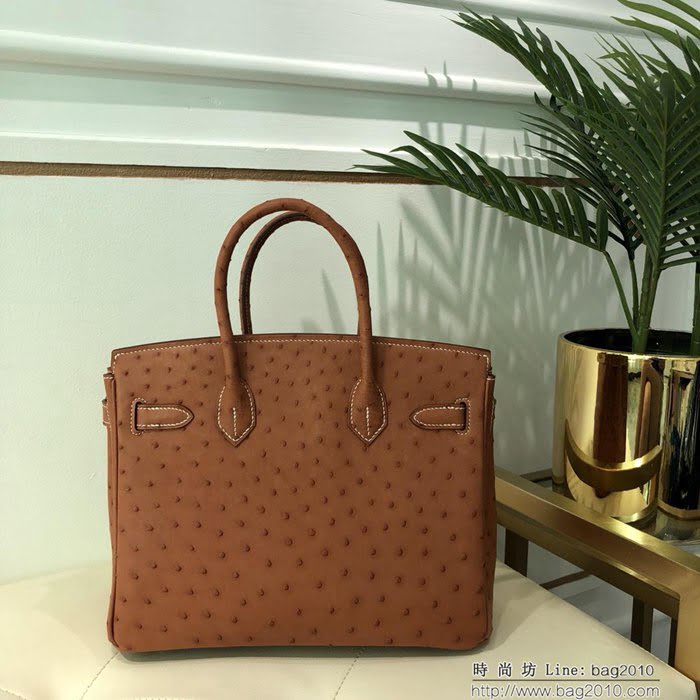 HERMES愛馬仕 鉑金包 Birkin 30 南非原產KK級鴕鳥皮 頂級工藝 手縫蠟線 時尚手提肩背包  Ama1414